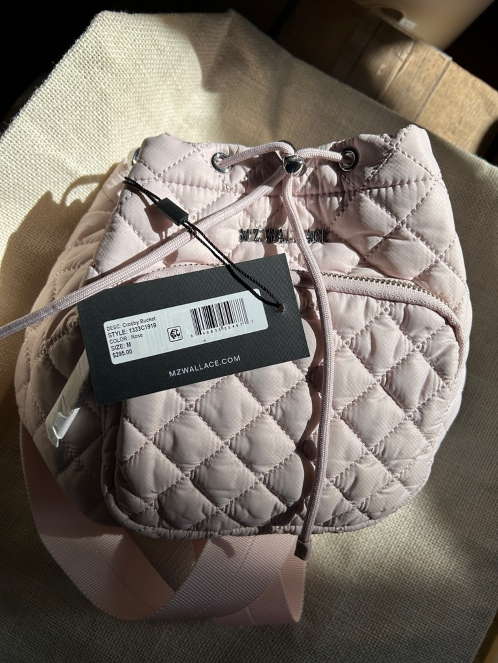 MZ Wallace Quilted Drawstring Crossbody in Light Pink